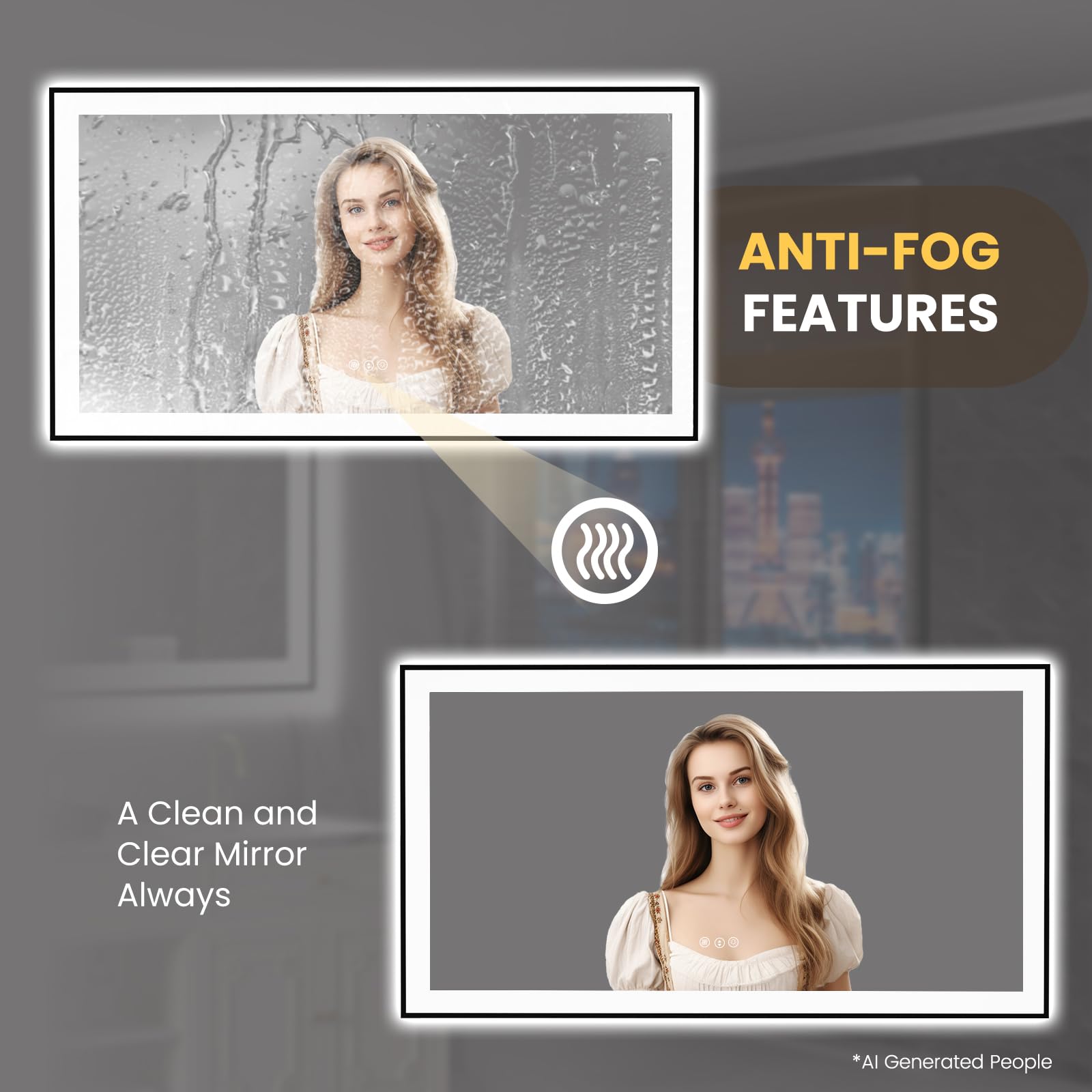 LOAAO 20"X28" LED Bathroom Mirror Black Framed | Anti-Fog, Dimmable, Memory Function, Tempered Glass, Lighted Vanity Mirror for Wall