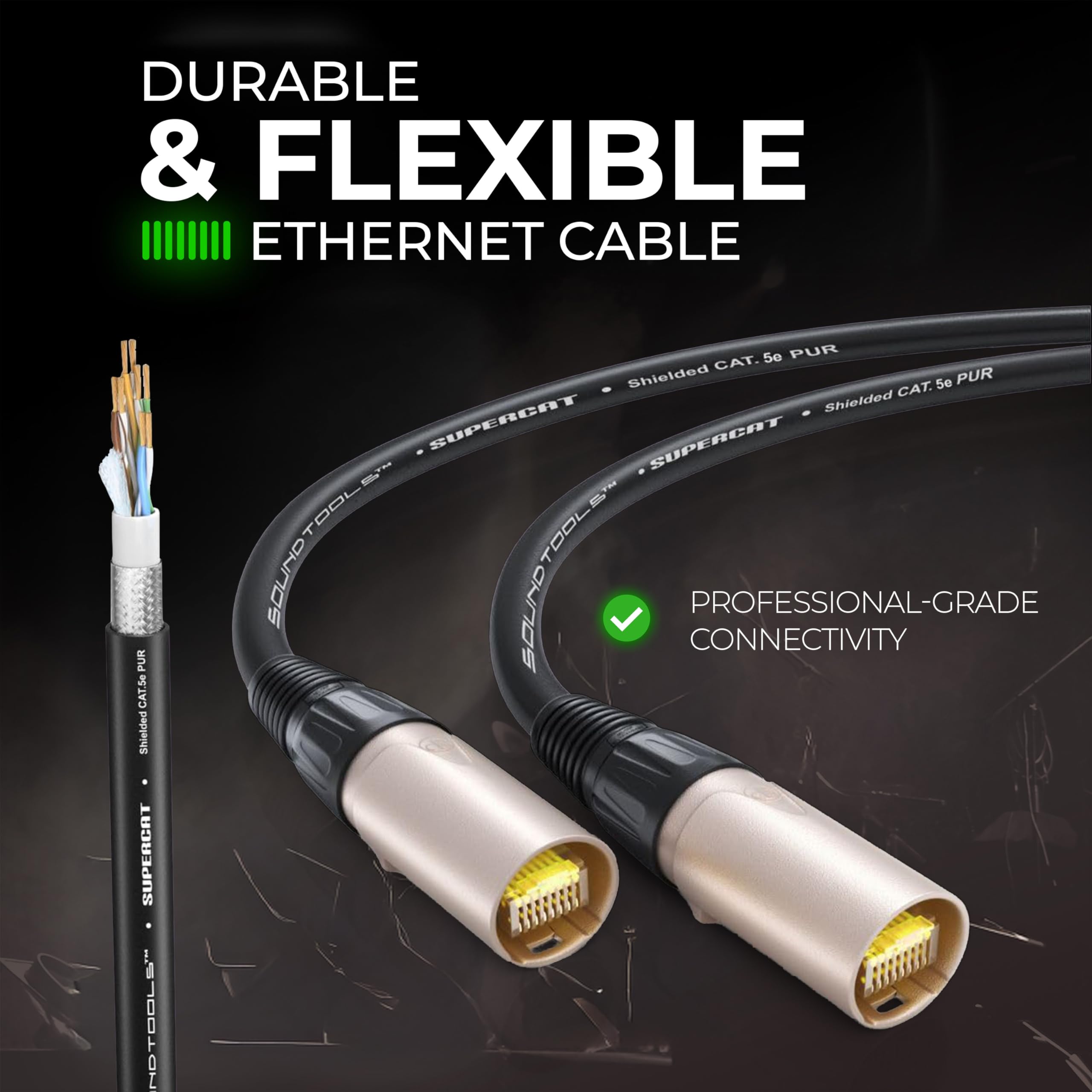 Sound Tools SuperCAT Professional Grade Shielded CAT5e etherCON Cable – High-Speed Ethernet Cable with 6Gbps Data Transfer – Flexible Polyurethane Jacket & Neutrik Connectors (3 feet, Black)