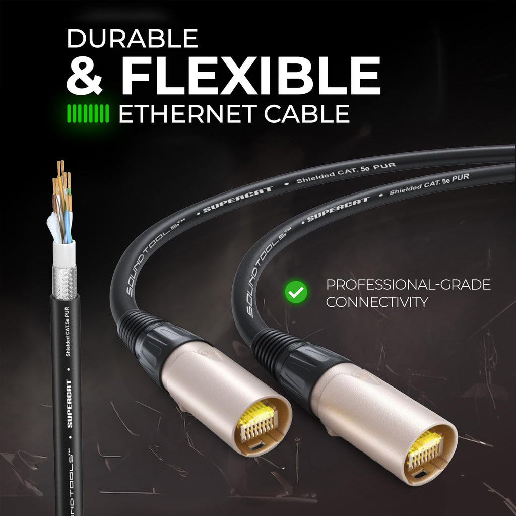 Sound Tools SuperCAT Professional Grade Shielded CAT5e etherCON Cable – High-Speed Ethernet Cable with 6Gbps Data Transfer – Flexible Polyurethane Jacket & Neutrik Connectors (3 feet, Black)