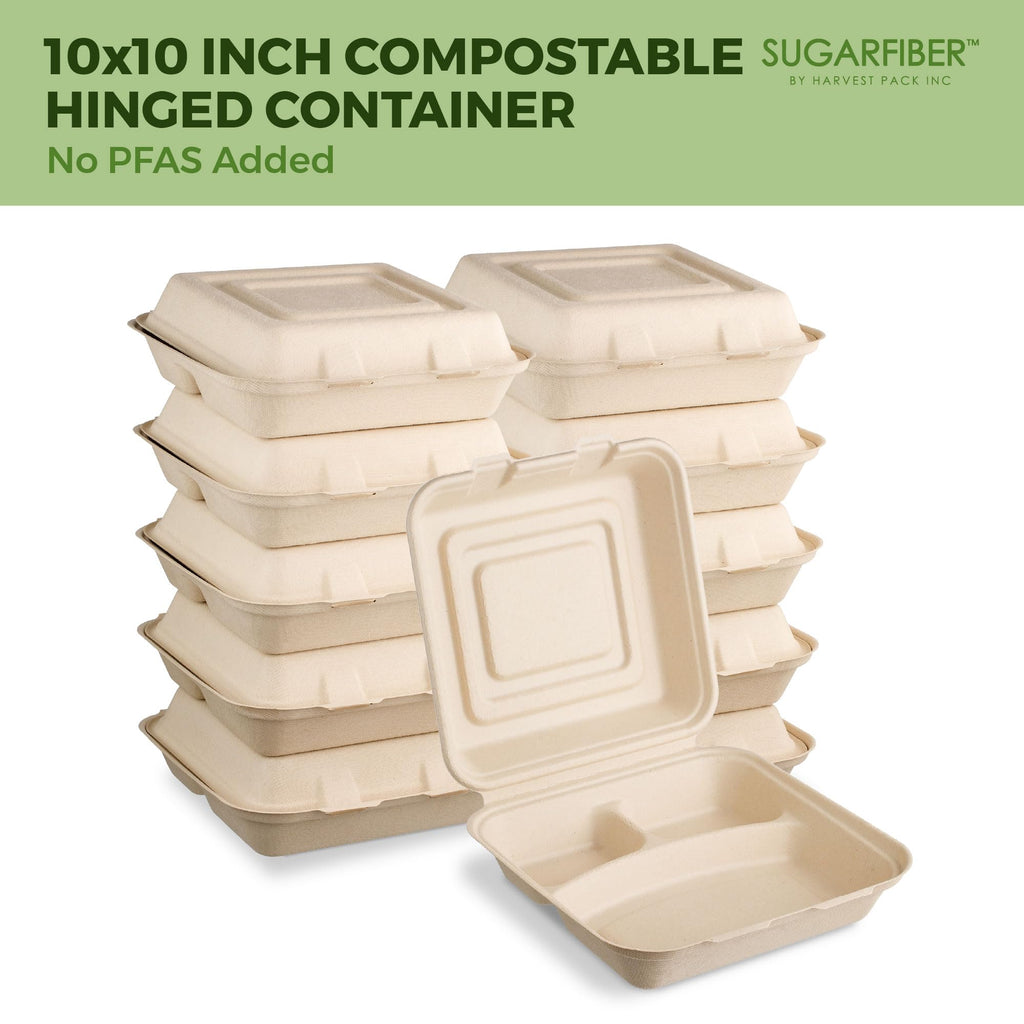 [50 COUNT]Harvest Pack 6 X 6" Compostable Clamshell Take Out Food Containers, PFAS FREE Square To go Containers with Lids, Heavy-Duty Disposable Bagasse Bento Cake Box, Eco-Friendly Sugarcane Fibers