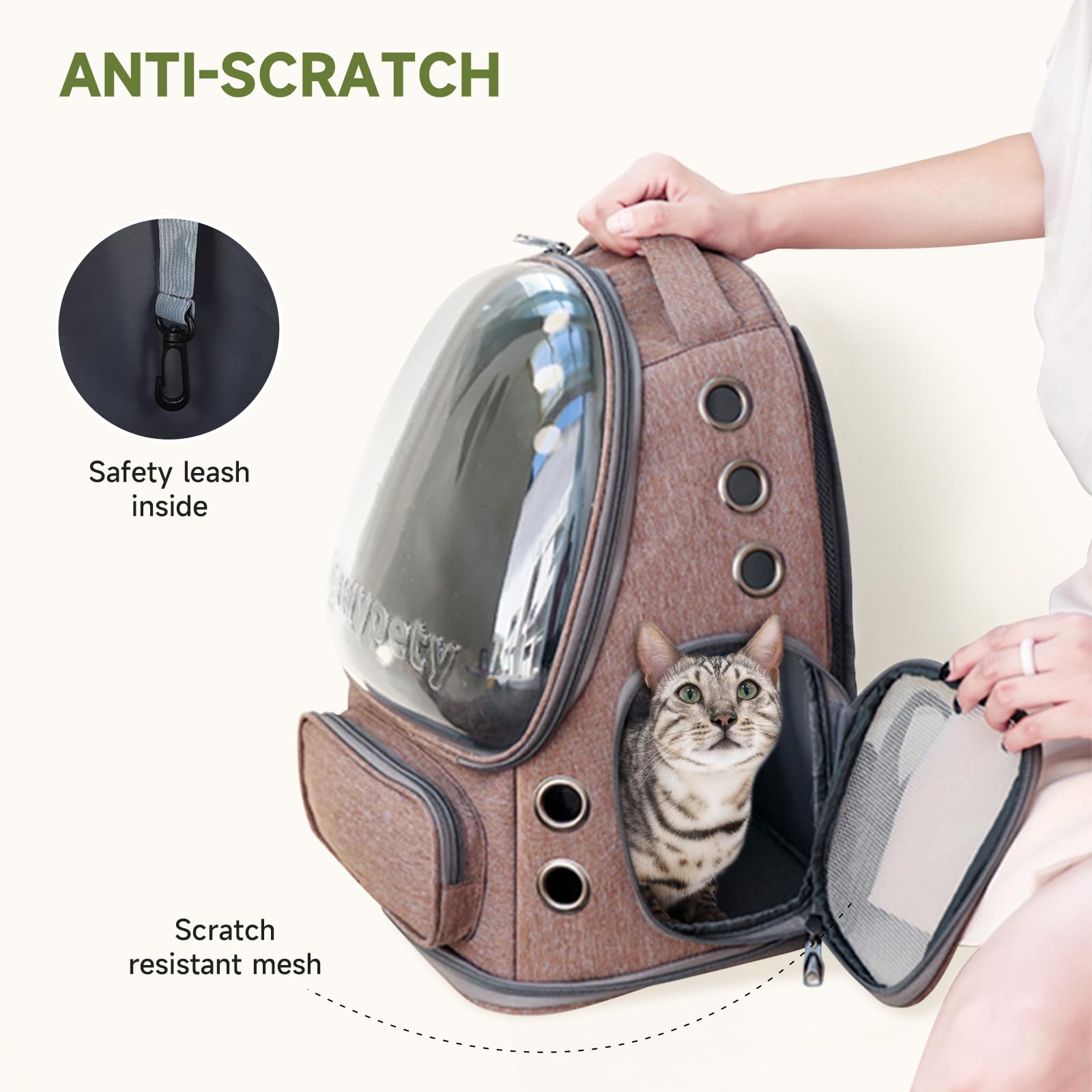 Cawypety Cat Backpack Carrier, Breathable Cat Carrier Large Space Bubble Pet Backpack for Kitty Small Dog up to 12lbs, Transparent & Foldable Pet Carrier for Travel Hiking (Black