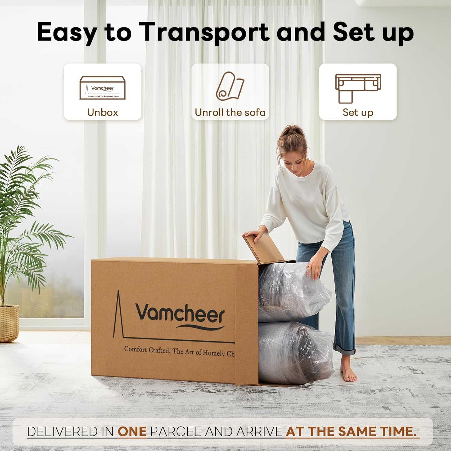 Vamcheer Modular Sectional Sofa with Chaise, Modern L Shaped Cloud Couch with Deep Seat, Sectional Couches for Living Room, Bedroom, Office, No Assembly Required, Ink Black