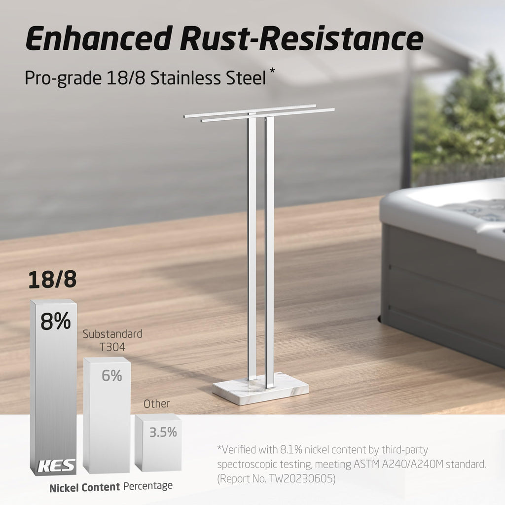 KES Standing Towel Rack with Black Natural Marble Base, 2-Tier Towel Rack Stand for Bathroom Floor, Bath Towel Holder Fits Bath Towel & Hand Towel,18/8 Stainless Steel, BTH217-BBK