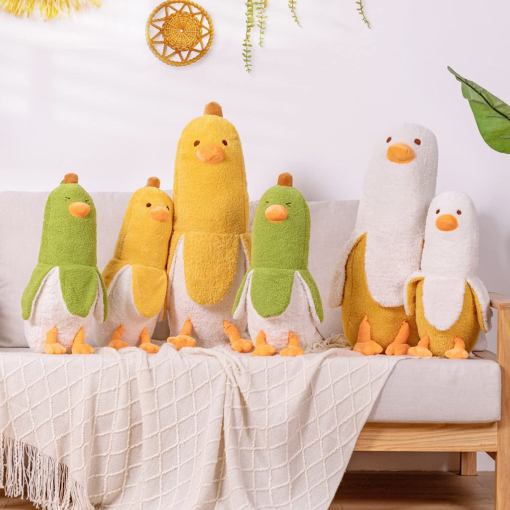PEACH CAT Cute Banana Duck Stuffed Animal Long Banana Chef Duck Plush Pillow for Girls and Boys White 12"