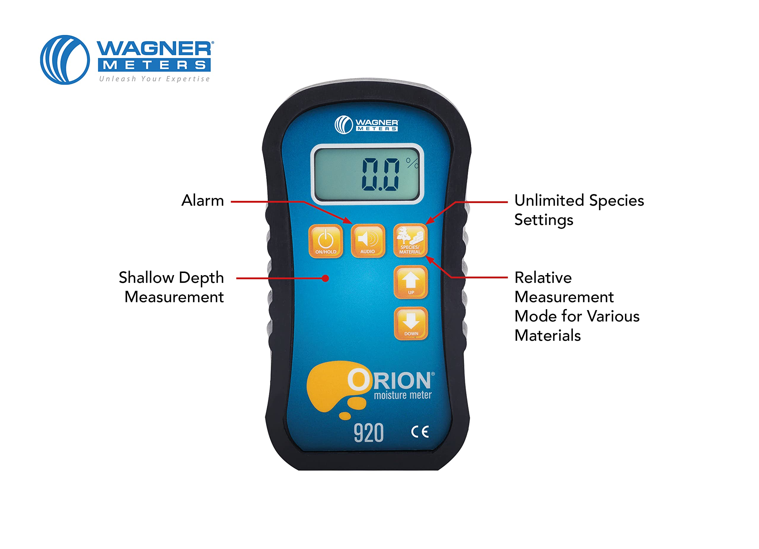 Orion® 910 Pinless Wood Moisture Meter Kit by Wagner Meters | Accurate, Non-Damaging, Deep Depth Lumber Moisture Measurement, On-site Calibration (Standard Calibrator)