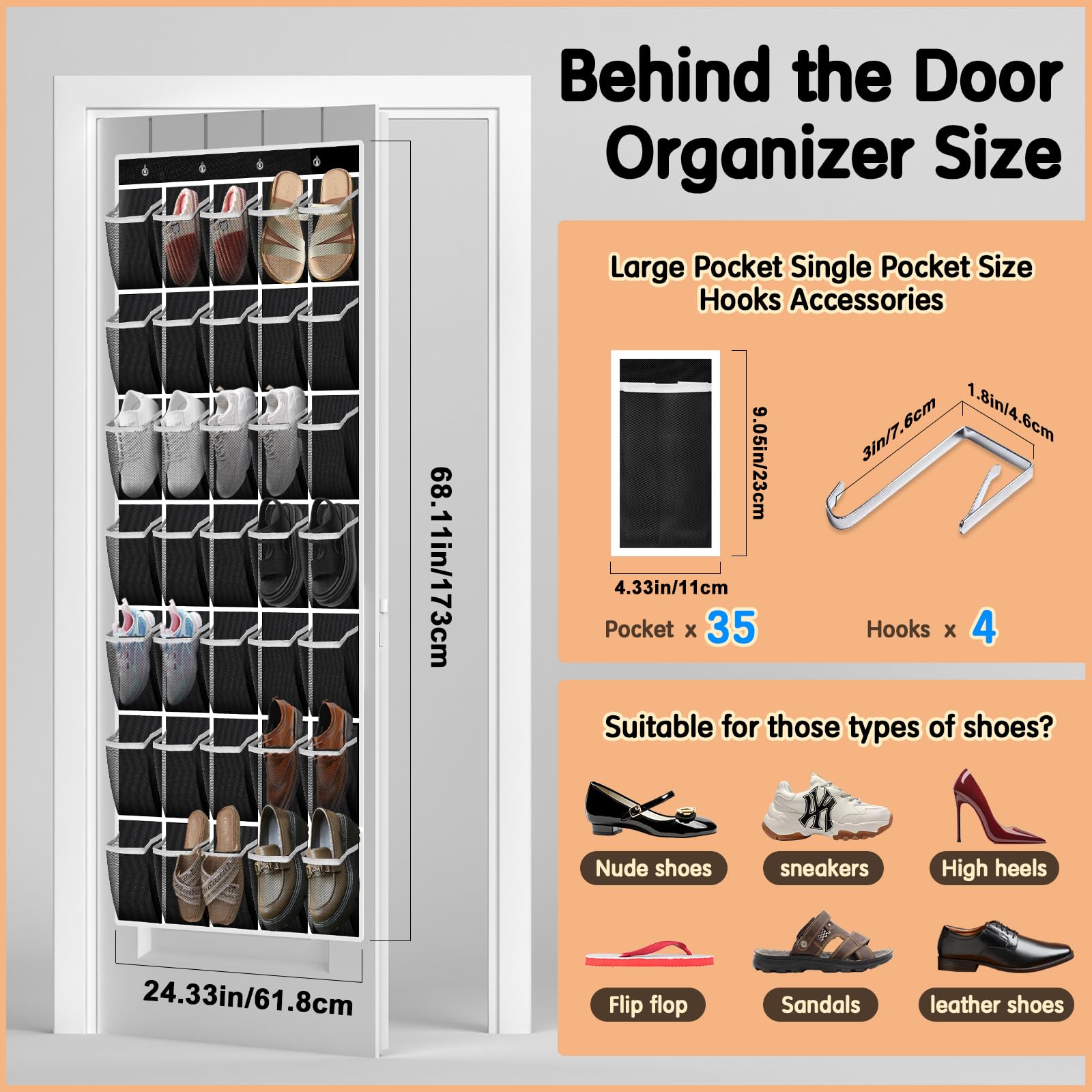 Kotkn 10 Tier Over The Door Organizer - Heavy Duty Hanging Storage Rack with Sturdy Oxford Fabric, Holds 20+ Pairs of Footwear, Boots & Sneakers, Saves 50% Closet Space(Beige)
