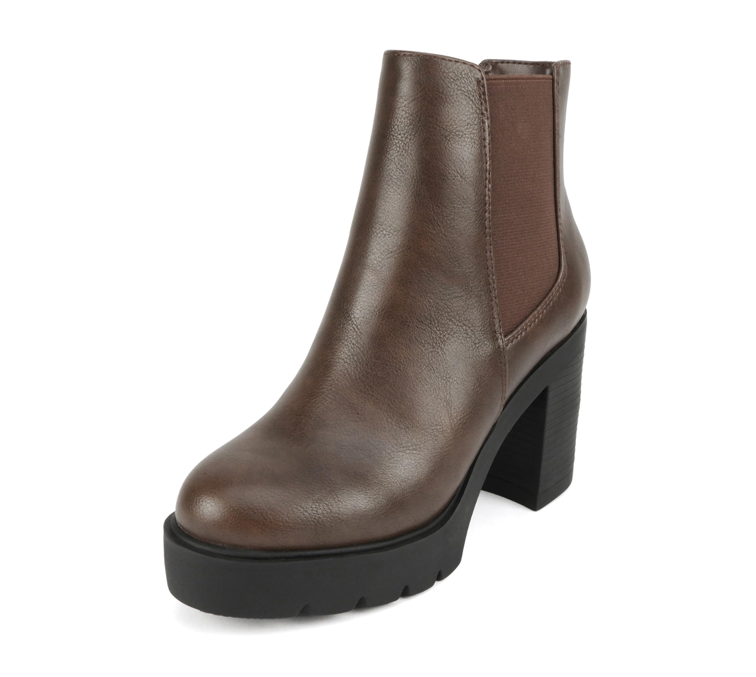 Soda EDITOR ~ Women Lug Sole High Heel Chelsea Fashion Ankle Boot w/Double Elastic Gore