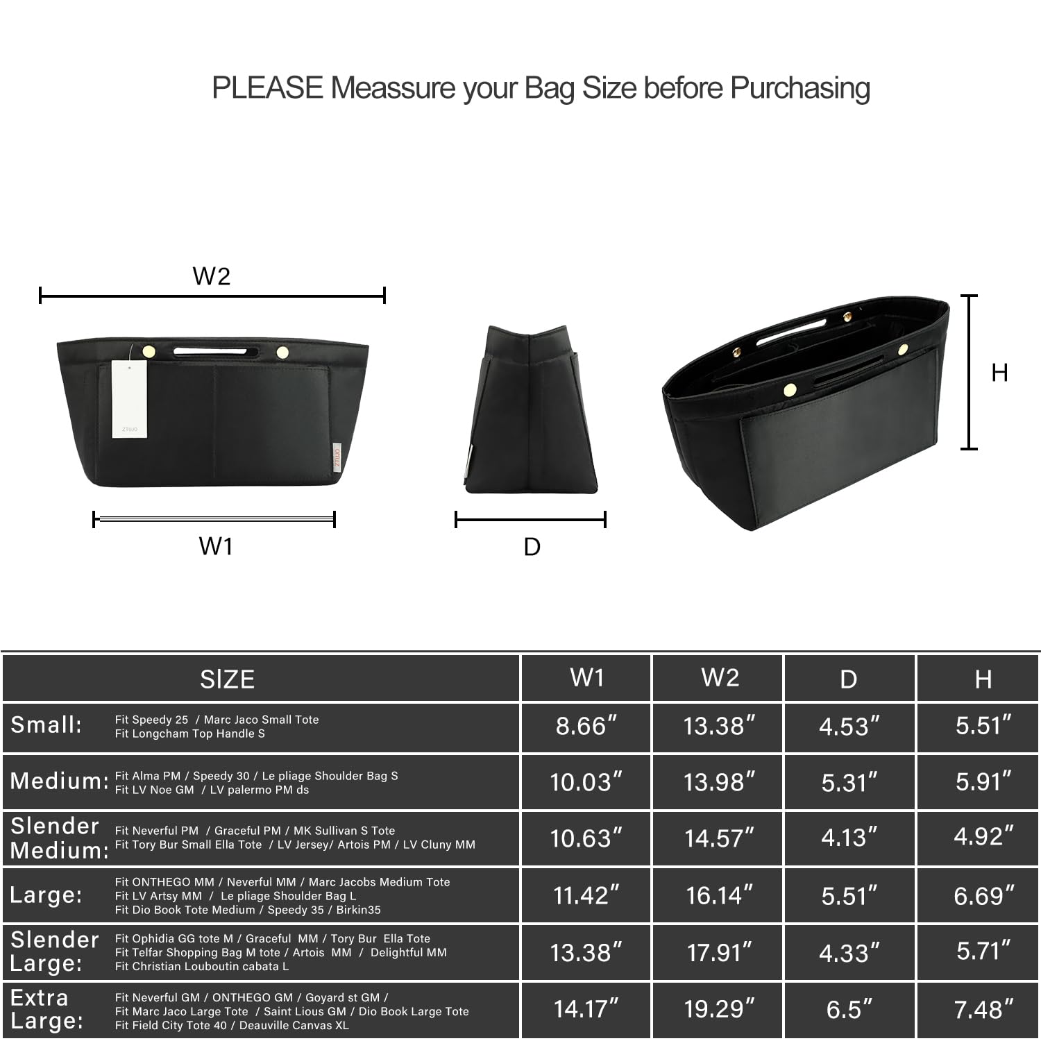 ZTUJO Purse Organizer Insert For Handbag & Tote Shaper,Tote Bag Organizer Insert For Speedy Neverful, 6 Sizes(Small, Silky Brown)