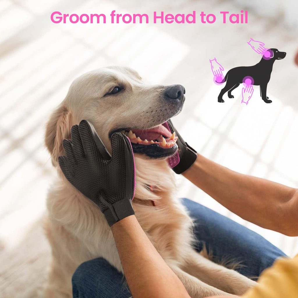Upgrade Efficient Pet Hair Remover Gloves - Gentle Shedding Brushes for Dogs, Cats & Horses with Long and Short Hair - 1 Pair (Blue)
