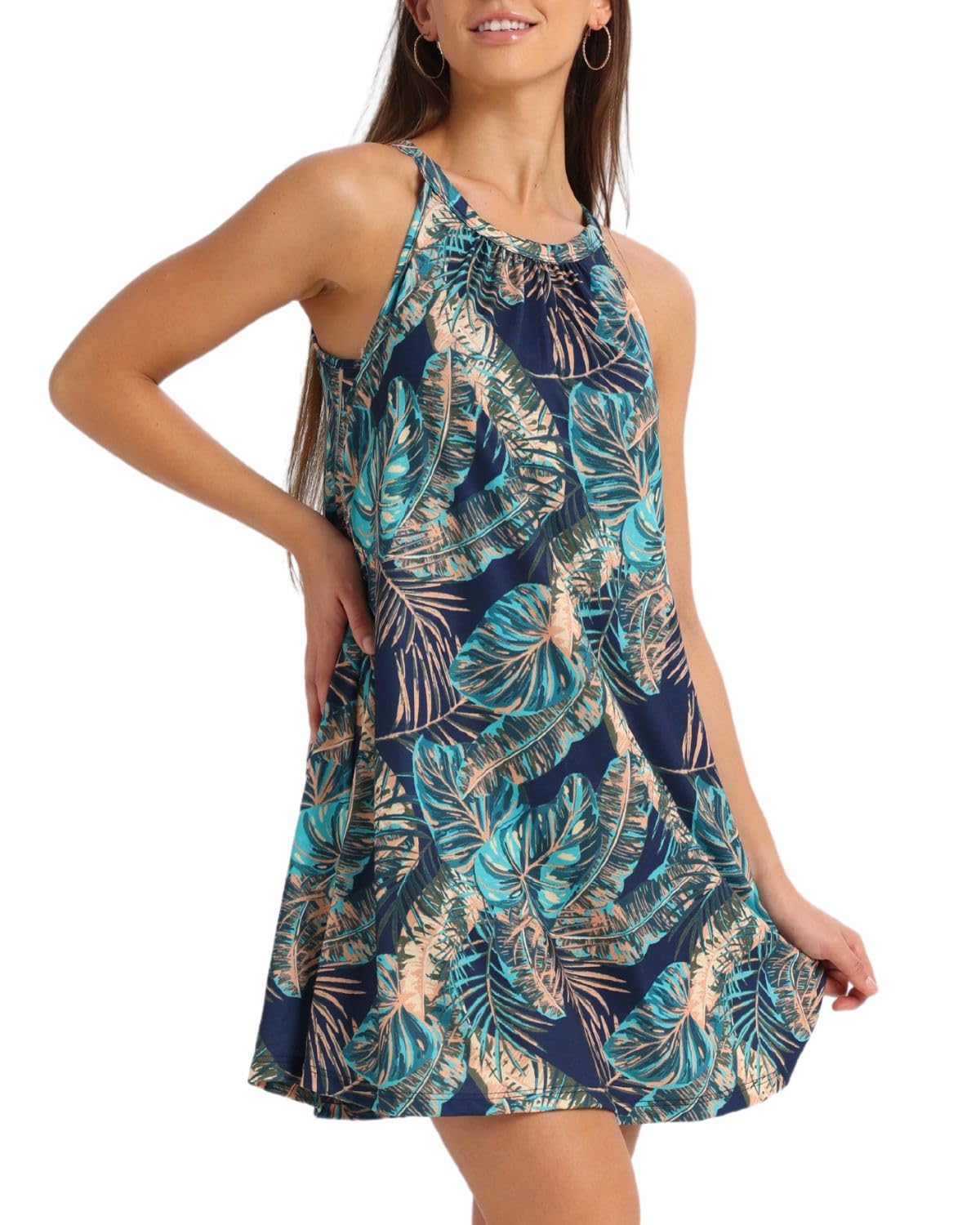 ANYFITTING Summer Dress with Built in Bra Casual Beach Sundress Flowy Halter Mini Short Dresses for Women 2026