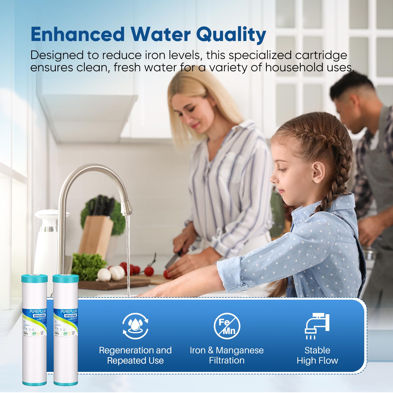 PUREPLUS 5 Micron 20"x4.5" Whole House Water Filter Cartridge Combo Kit with Sediment and Activated Carbon Block Filter - Replacement for FPMB5-20, AP810-2, FC25B, EPM-20BB, 2 PACK