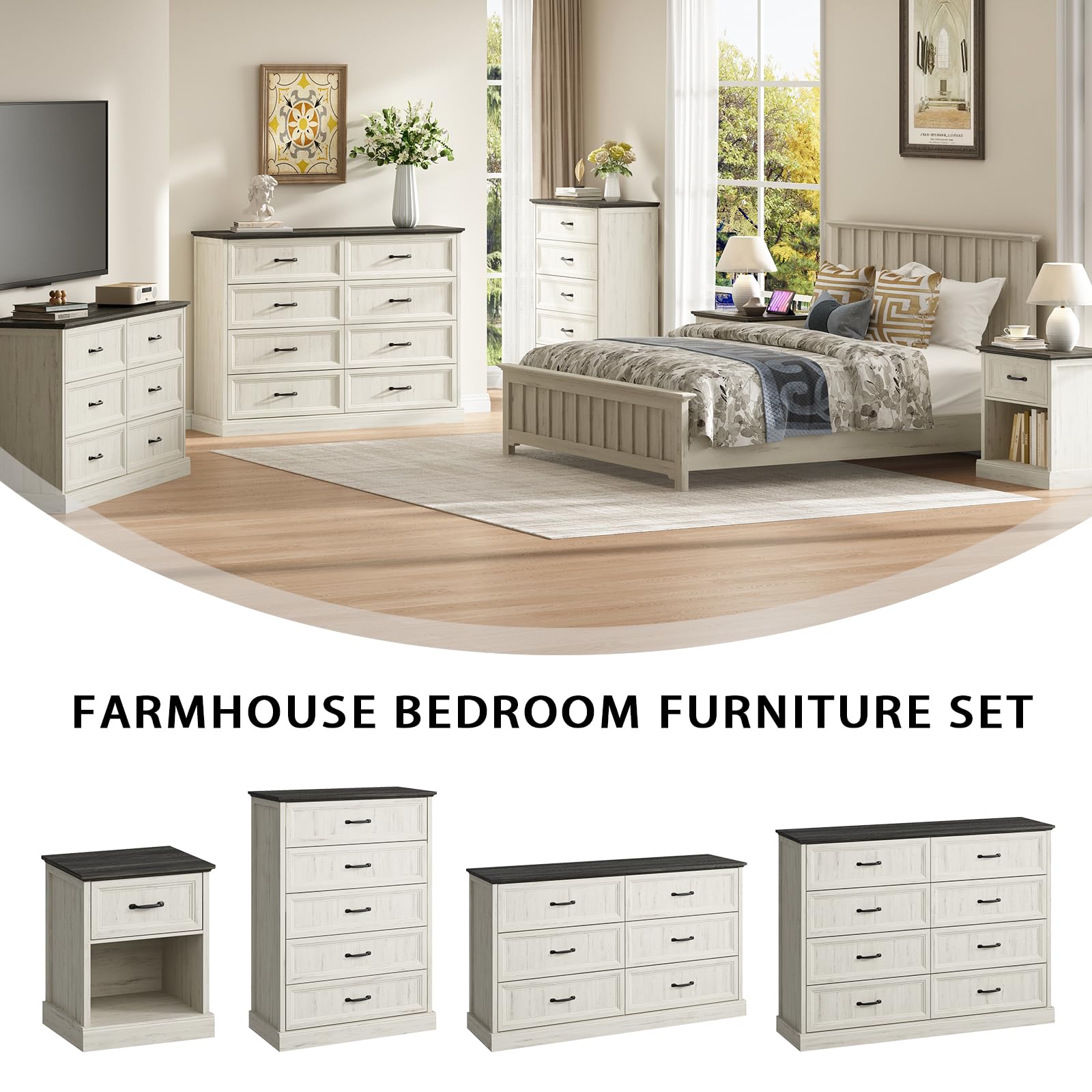 Farmhouse 5 Drawers Dresser for Bedroom, 44" Tall Brown dresser Wood Rustic Chest of Drawers with Wide Metal Handle,Natural Texture,Drawer Organizer for Bedroom,Living Room,Hallway and Entryway