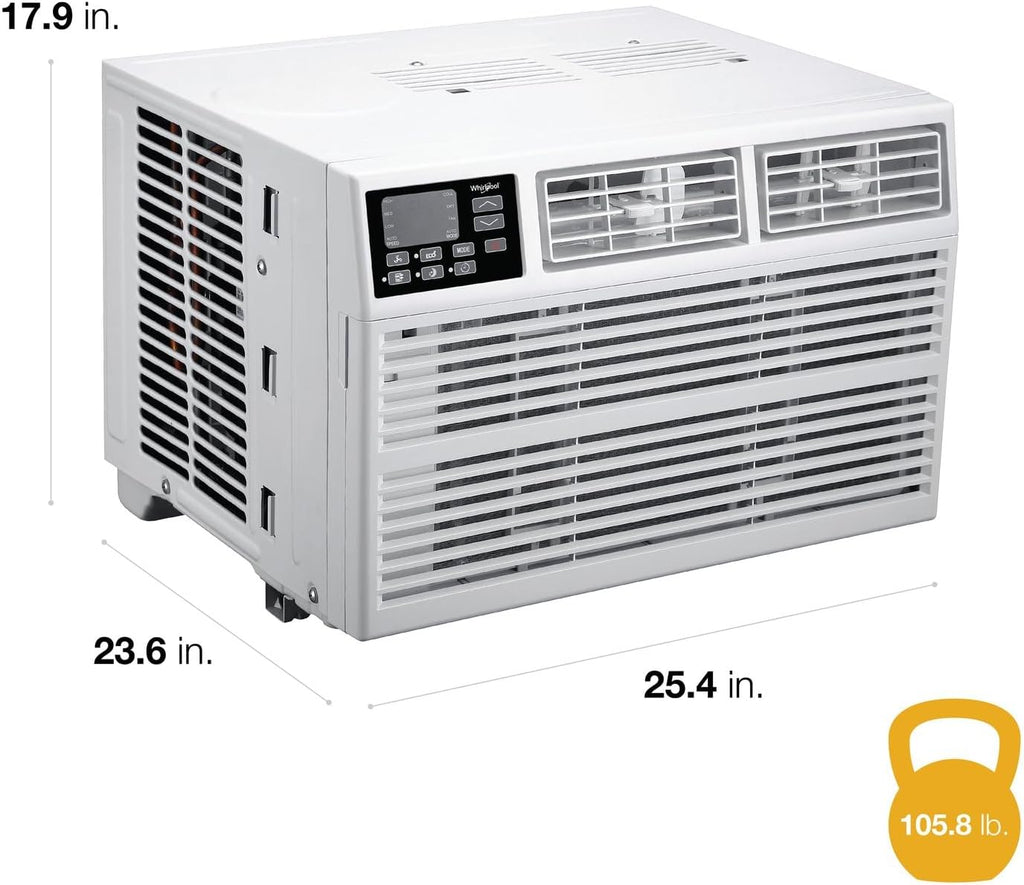 Whirlpool 15,000 BTU Window Air Conditioner with Dehumidifier, 115V, Window AC for Rooms up to 700 Sq. Ft., Living Room, Bedroom, or Kitchen, with Remote Control, Auto-Restart, and 24H-Timer, White
