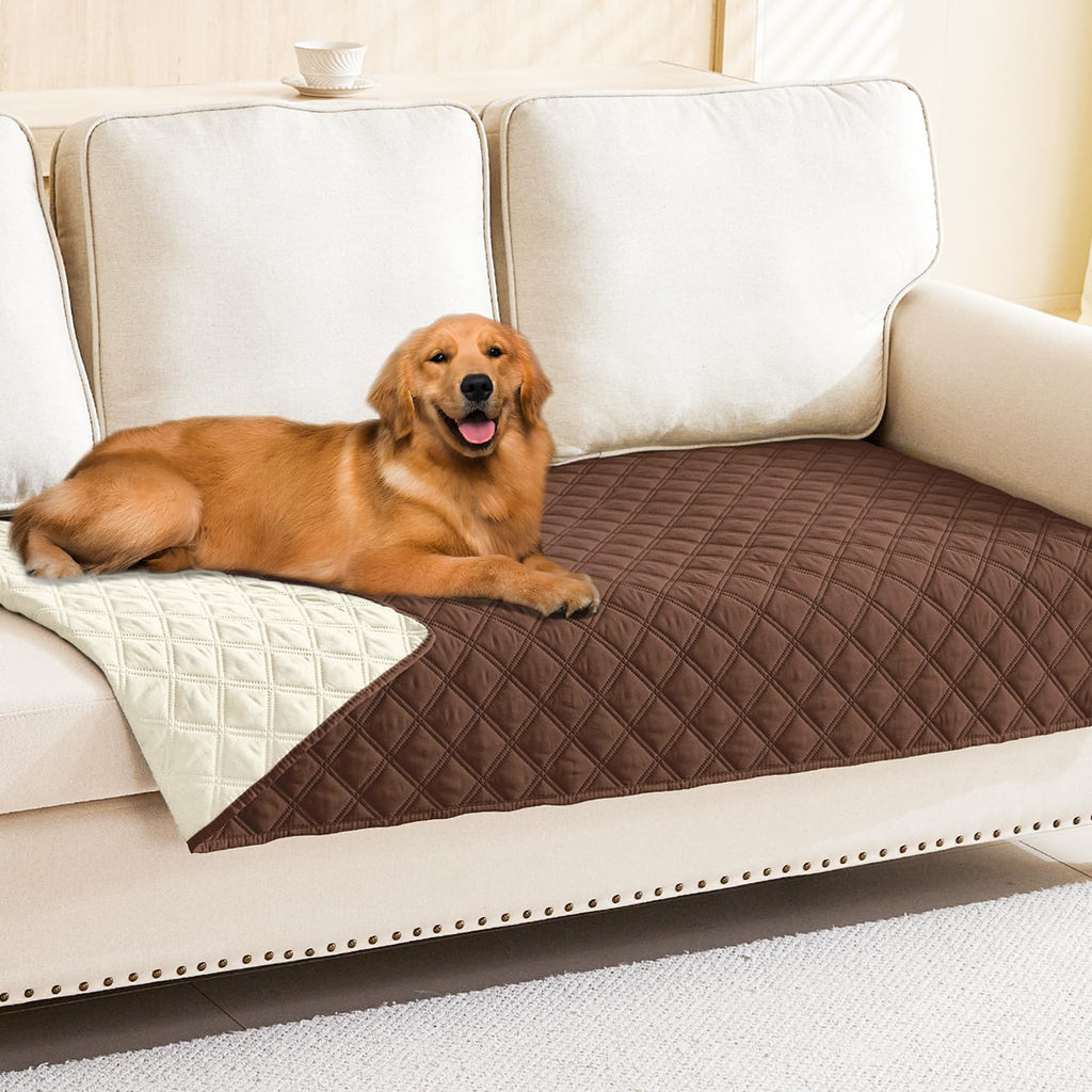Smiry Waterproof Dog Bed Cover Pet Blanket, Soft Washable Dog Blanket for Furniture Bed Couch Sofa Reversible, Checkered (30"x53", Beige/Beige)