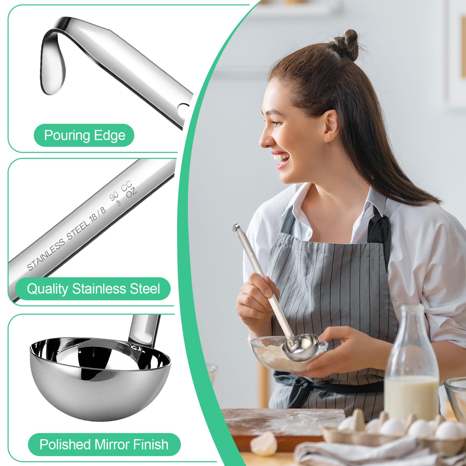 meekoo 1 Pieces Stainless Steel Ladle Soup Handle Ladle with Pouring Rim for Kitchen Cooking Soup Sauce (1 oz)
