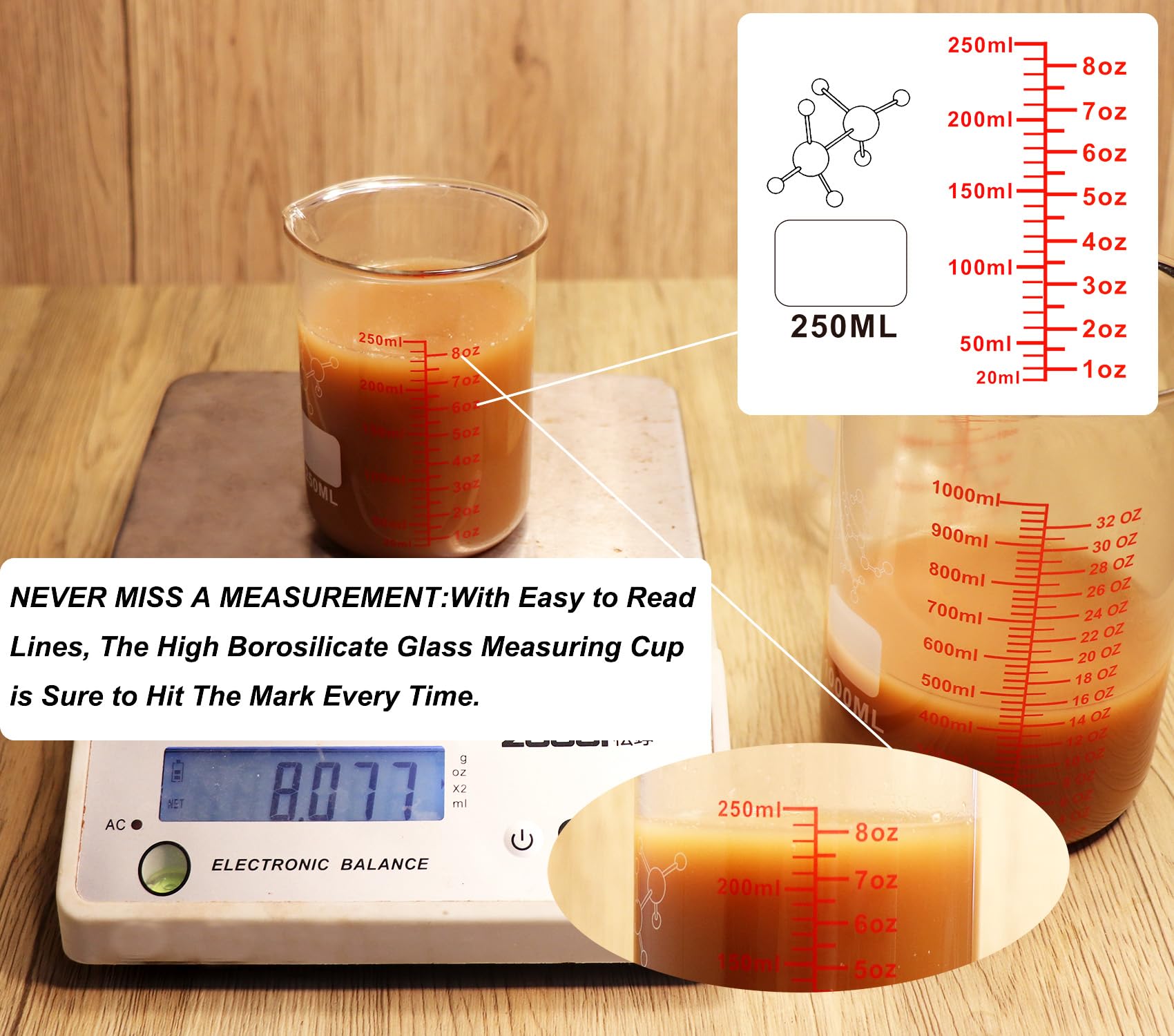High Borosilicate Glass Measuring Cup-V-Shaped Spout，Glass Measuring Beaker for Kitchen or Restaurant, Easy to Read, 30 ML (1 Oz)-Pack of 2