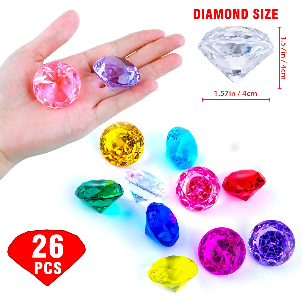 Niceup 26PCS Blue Fake Diamonds Gem Toys, 1.5in Pool Diving Gems Acrylic Plastic Gemstones for Kids, Party Décor Jewels Treasure Hunt Hiding Sensory Bin Filler Toys Craft Supplies