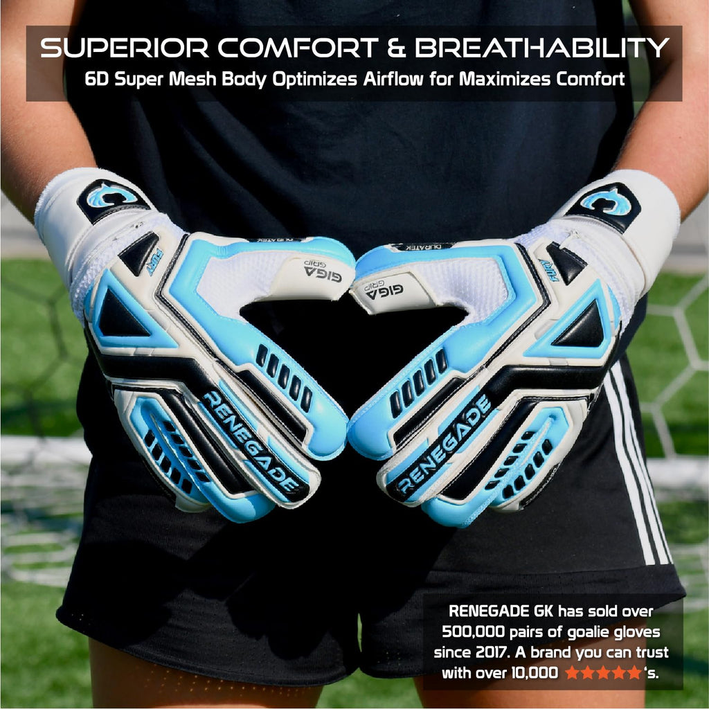 Renegade GK Fury Goalie Gloves with Microbe-Guard - Adult, Youth, Kids (Sizes 6-11) Pro-Tek Fingersaves & 4+3MM Giga Grip | High Performance Pro-Level Goalkeeper Glove | Based in USA
