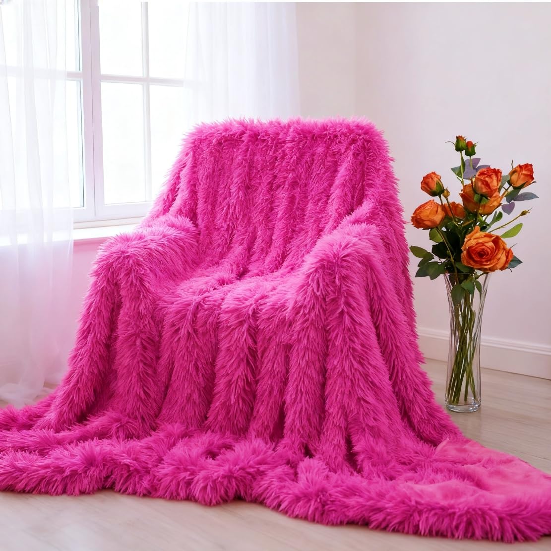 Plush Super Soft Blanket Bedding Sofa Cover Furry Fuzzy Fur Warm Throw Qulit Cozy Couch Blanket for Winter (51"x63", Black)