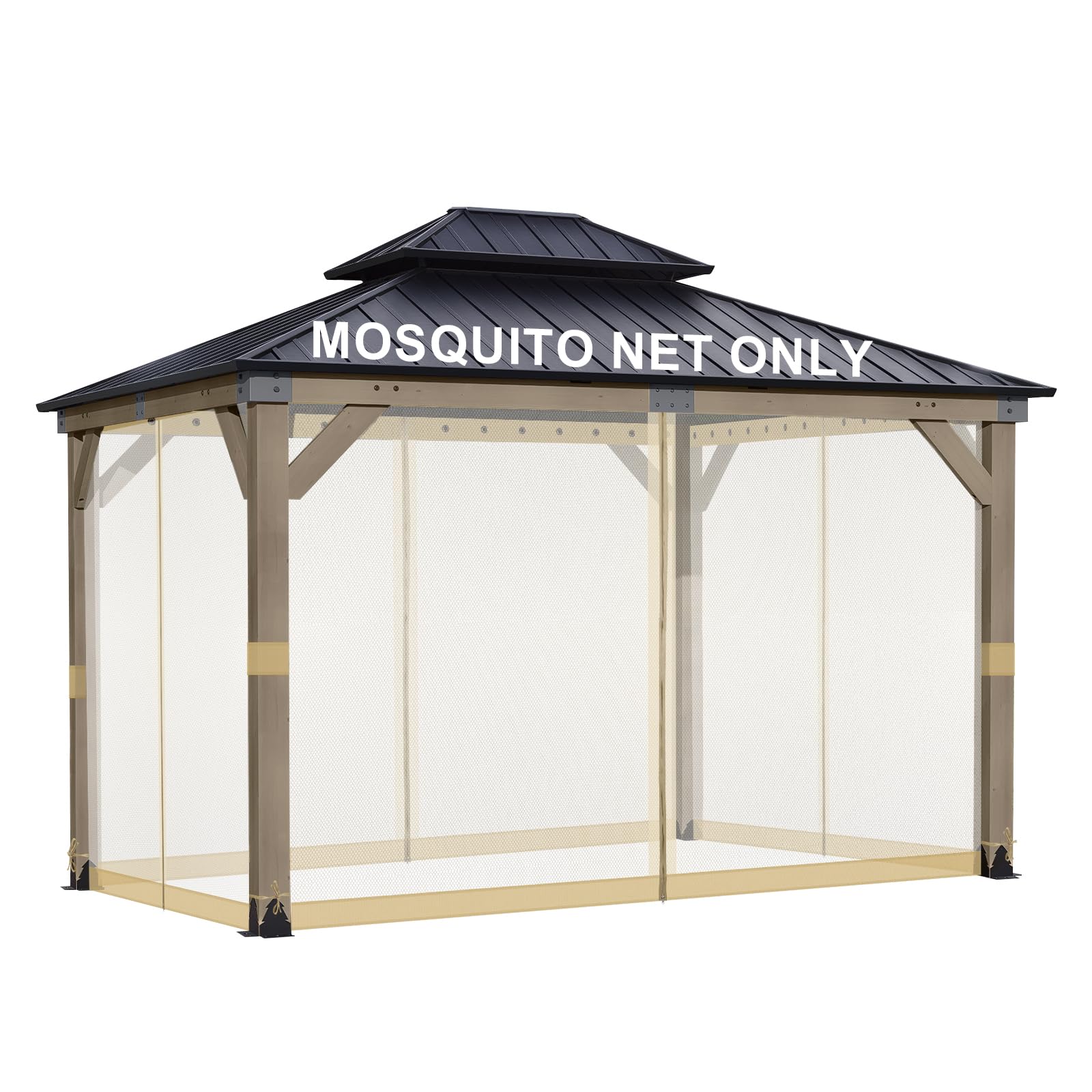 BPS 10' x 10' Gazebo Universal Mosquito Netting Screen Replacement, 4-Panel Mesh Screen Walls with Double Zippers for Outdoor Patio, Khaki (Mosquito Net Only)