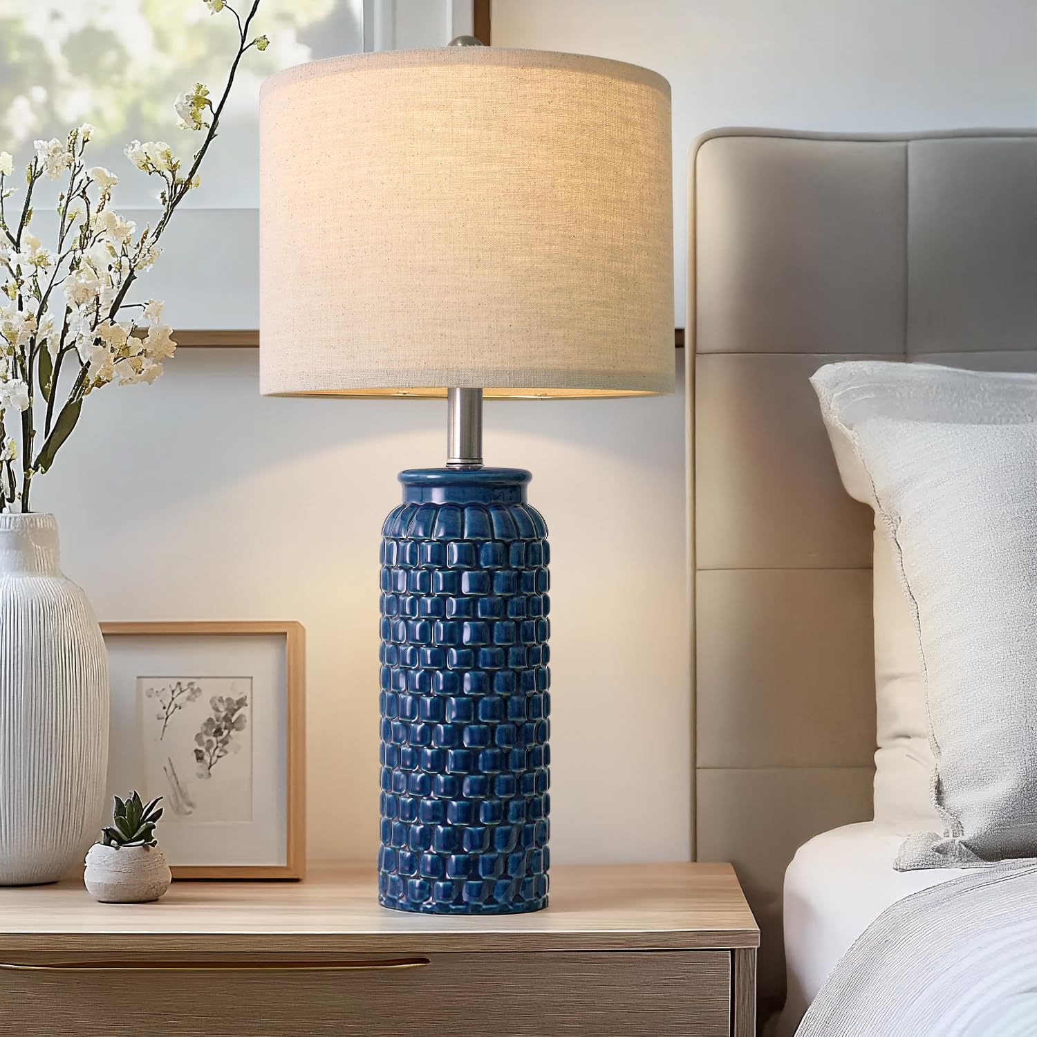 USumkky 20.5" Gold Modern Ceramic Bedside Lamp Set of 2 for Bedroom Decor Farmhouse Table Lamp for Living Room Office Dorm