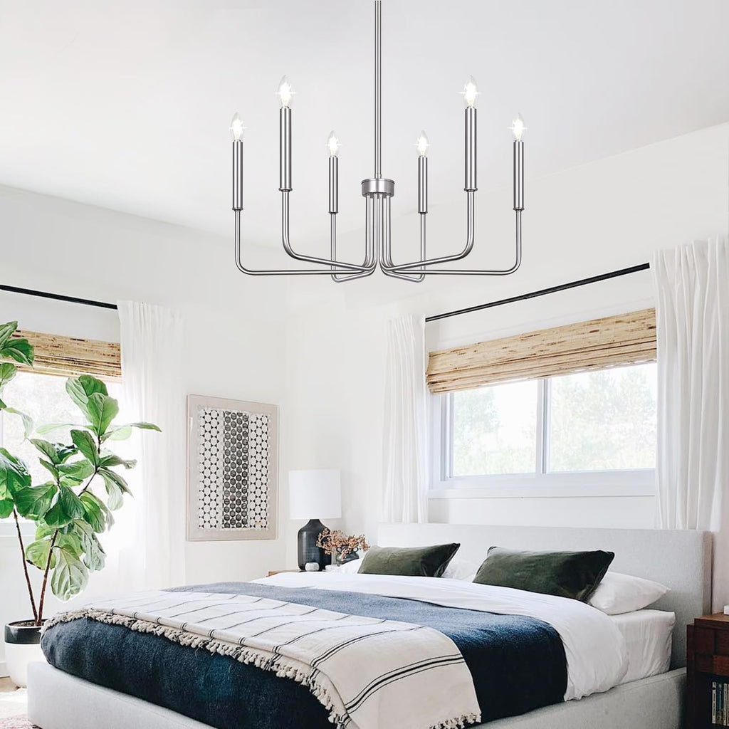 Rustic Black Chandelier, 6-Light Antique Farmhouse Chandelier for Dining Room Lighting Fixtures, Vintage Candle Pendant Light Fixtures Chandeliers for Dining Room Bedroom, Foyer and Living Room