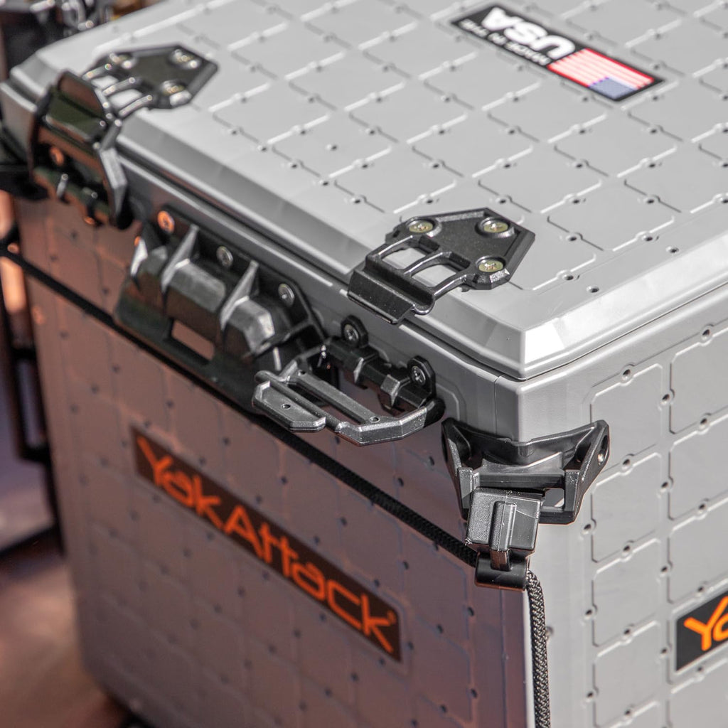 YakAttack BlackPak Pro 13" x 13" Fishing Crate with 3 Rod Holders - Battleship Grey | Compact Tackle Storage Box & Gear Organizer for Kayaks | Lightweight, Durable & Customizable Marine Accessory