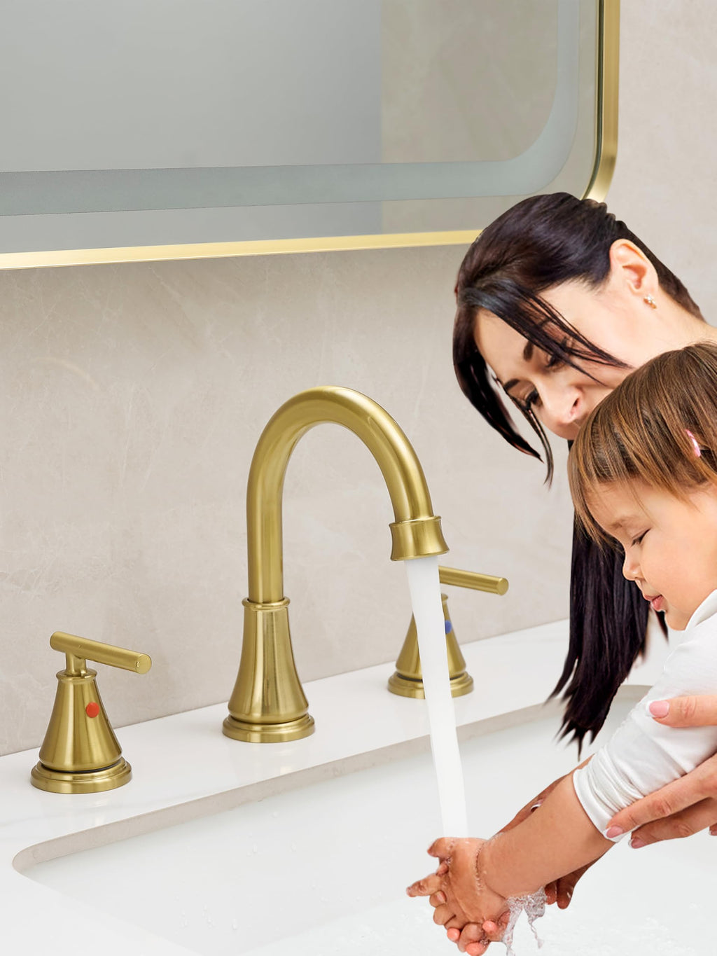Fransiton Widespread Bathroom Sink Faucet 3 Hole, Brushed Gold Bathroom Faucet with Metal Pop-Up Drain, 2 Handle for 6-16" RV Vanity Sink