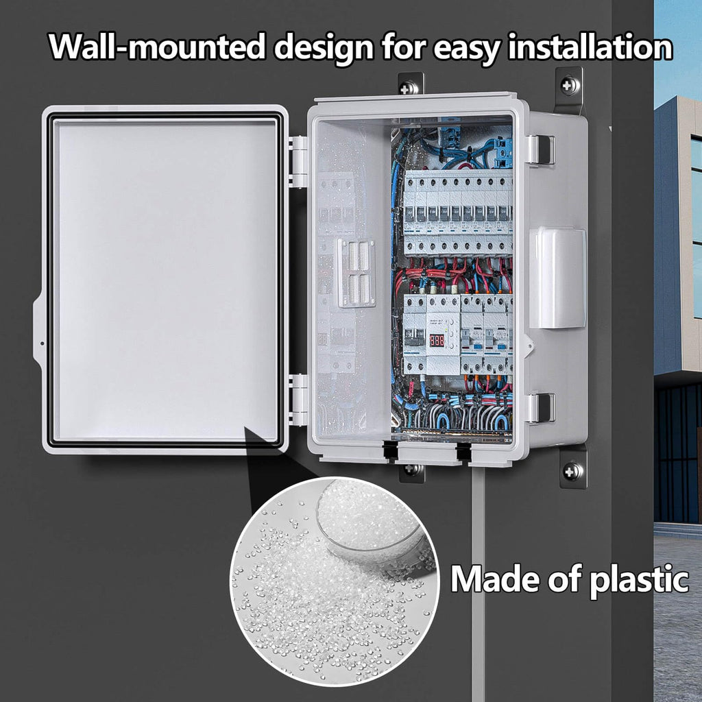 ABS Electrical Junction Box, Ventilated Design, Cable Grommets, IP65 Waterproof Enclosure, Indoor/Outdoor Use with Mounting Panel. (Clear Cover, 8.7"x6.7"x4.3")