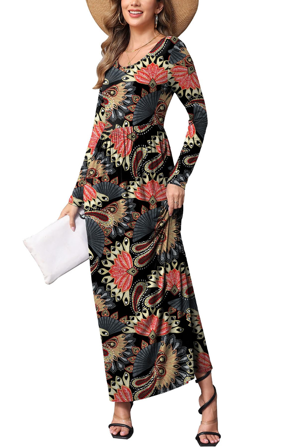 EUOVMY Women's Long Sleeve Loose Maxi Dresses Casual Long Dresses with Pockets