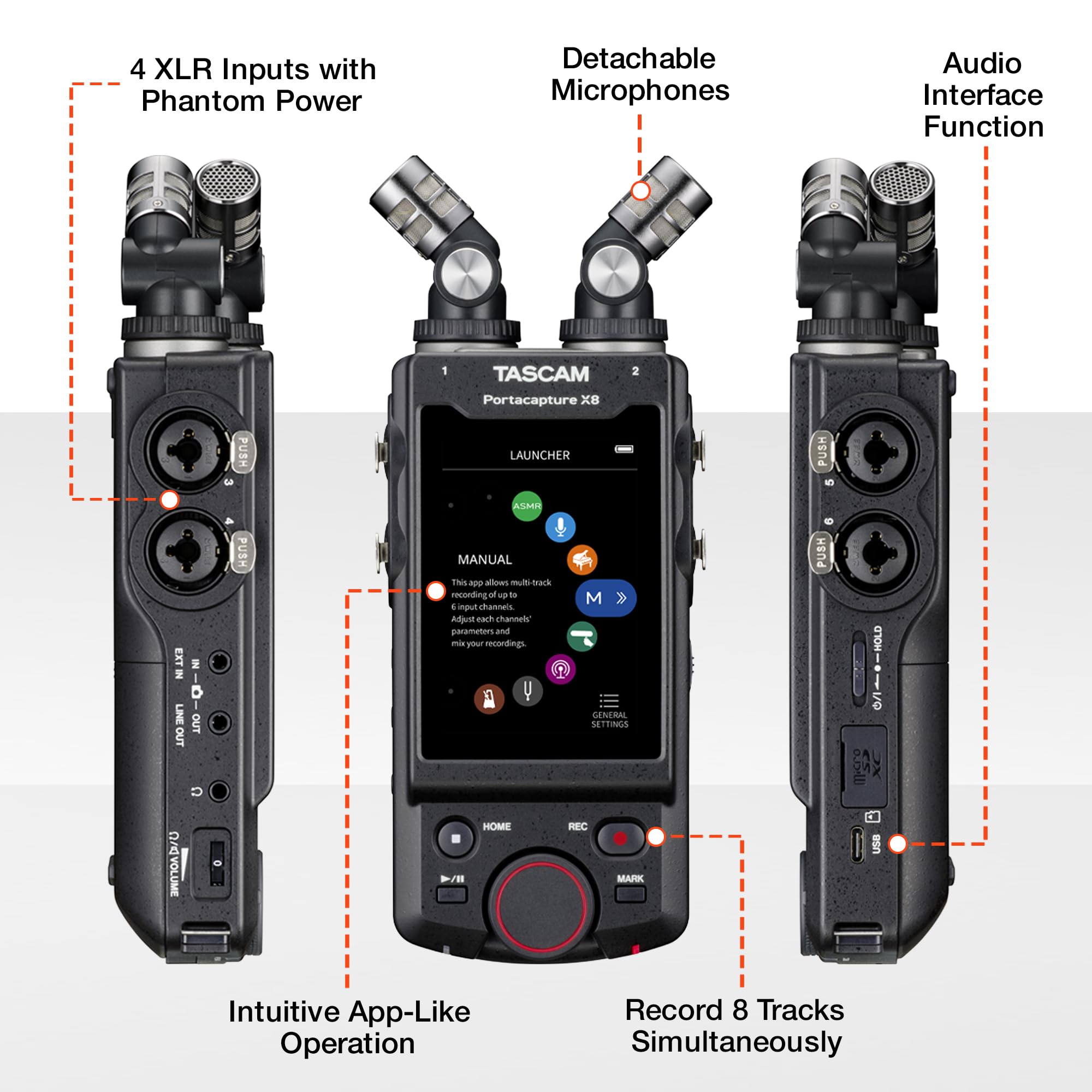 TASCAM Portacapture X6 32-bit Float Portable Audio Recorder, Field Recorder for Video, Music, Podcast, Voice, Podcasting