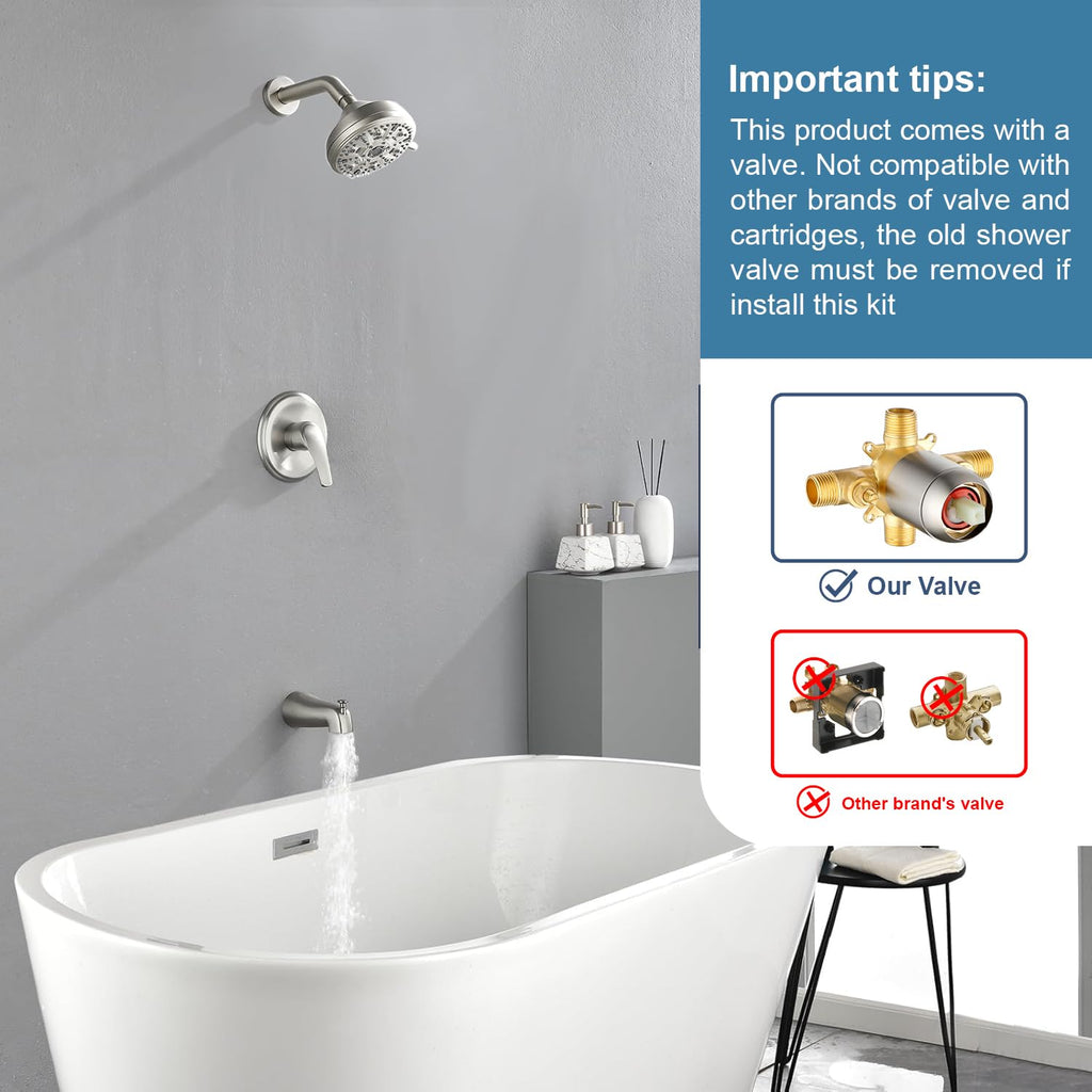 Shower Tub Kit Tub Shower Faucet Combo Set Bathtub Faucet Set Shower System with Tub Spout Shower Valve and Trim Kit Shower Fixtures Brushed Gold