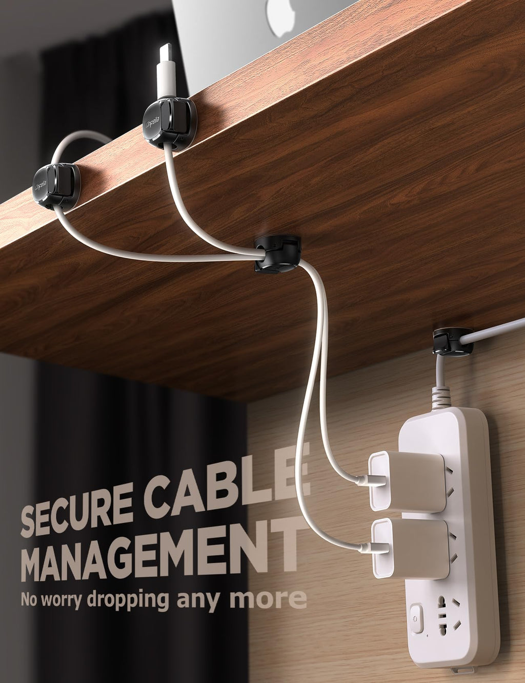 Cable Clips - Chfeila Latest Dual Spring Cord Organizer with Clasp Lock, 6Pack [Max Stability] Desk Cable Management, Adhesive Phone Charging Wire Holder for Nightstand/Car/Wall, Office Accessory
