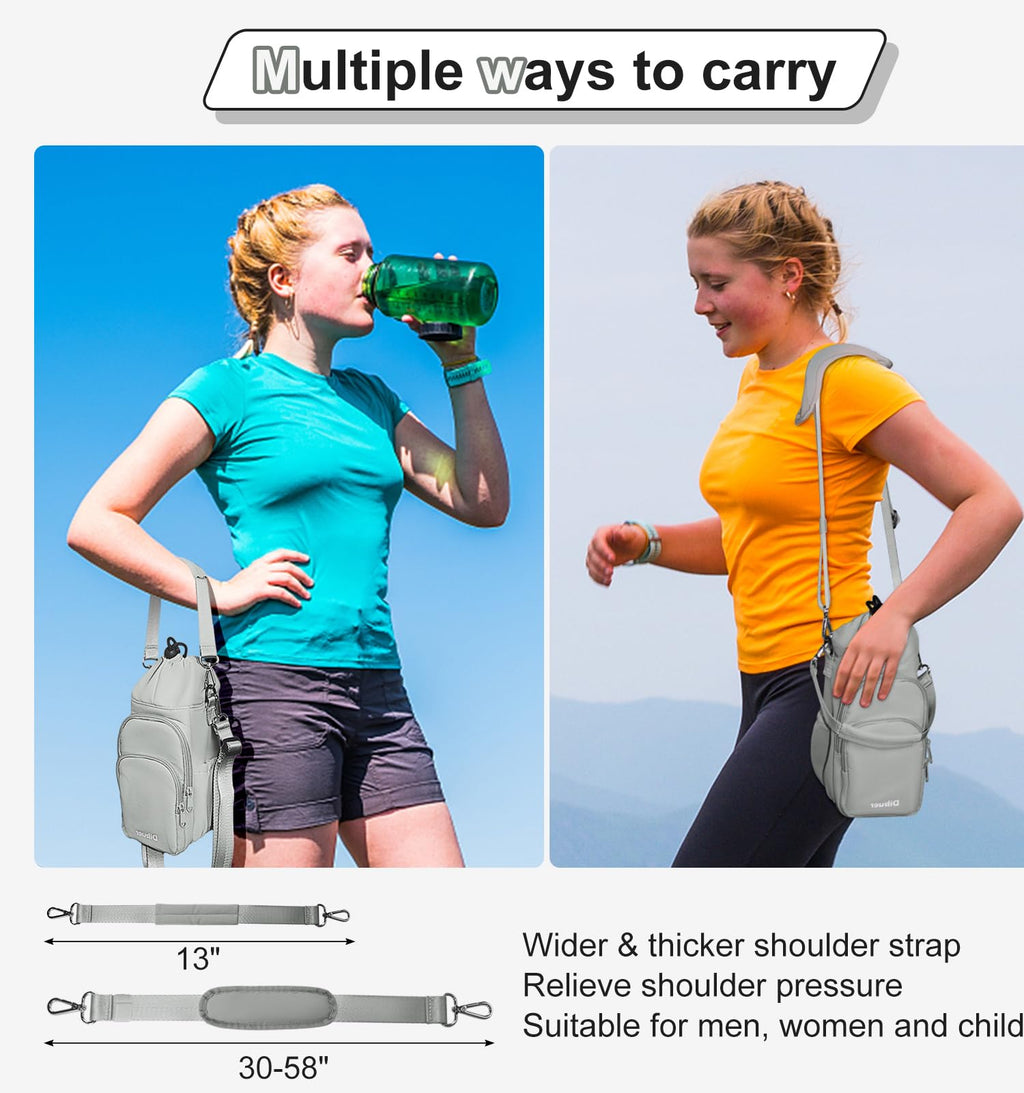 Water Bottle Holder with Strap, 32oz 40oz Insulated Crossbody Water Bottle Carrier Sling Bag with Phone Pocket for Walking/Hiking/Travel/Gym