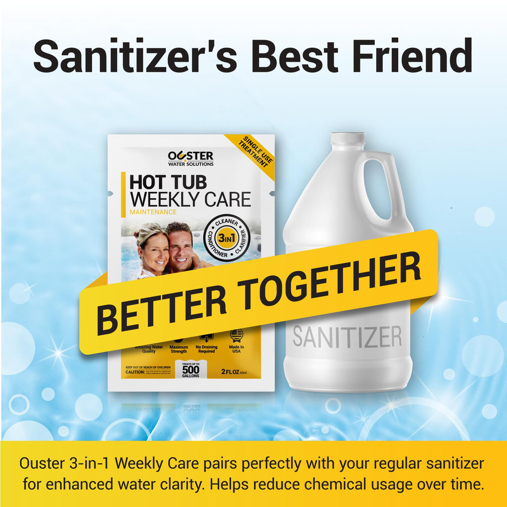 Bio Ouster 3-in-1 Weekly Hot Tub Chemicals & Spa Chemicals - Cleaner Clarifier Conditioner for Inflatable & Acrylic Spas - Chlorine Bromine Saltwater - Pre-Measured, No Draining, Made in USA (4 Week)