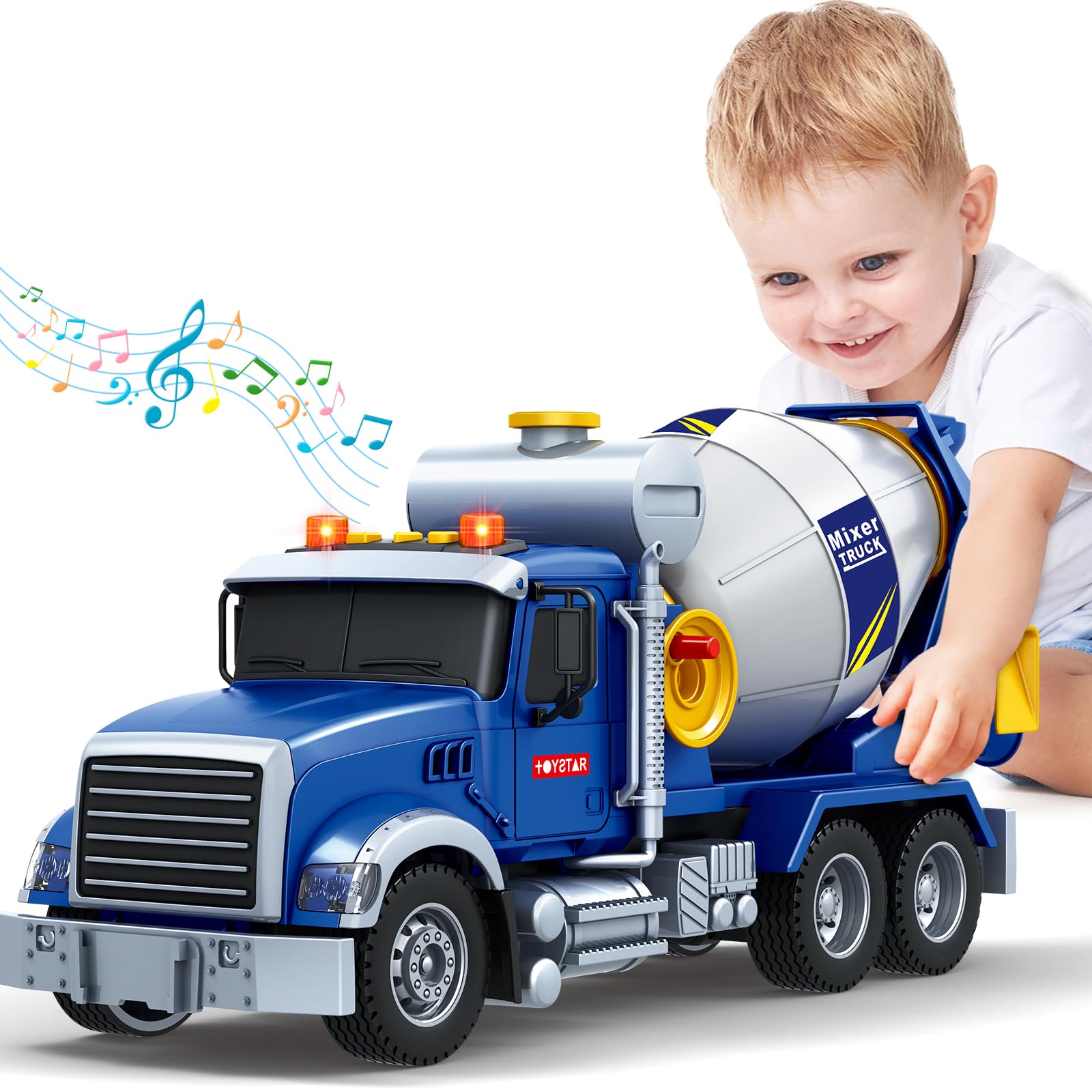 Bstoyder Kids Toys for 3 4 5 6 7 8 Years Old Boys, 15" Crane Truck Toy with Lights, Sounds, Toddler Friction Powered Truck Vehicle Toy for Boys Girls Birthday Gifts