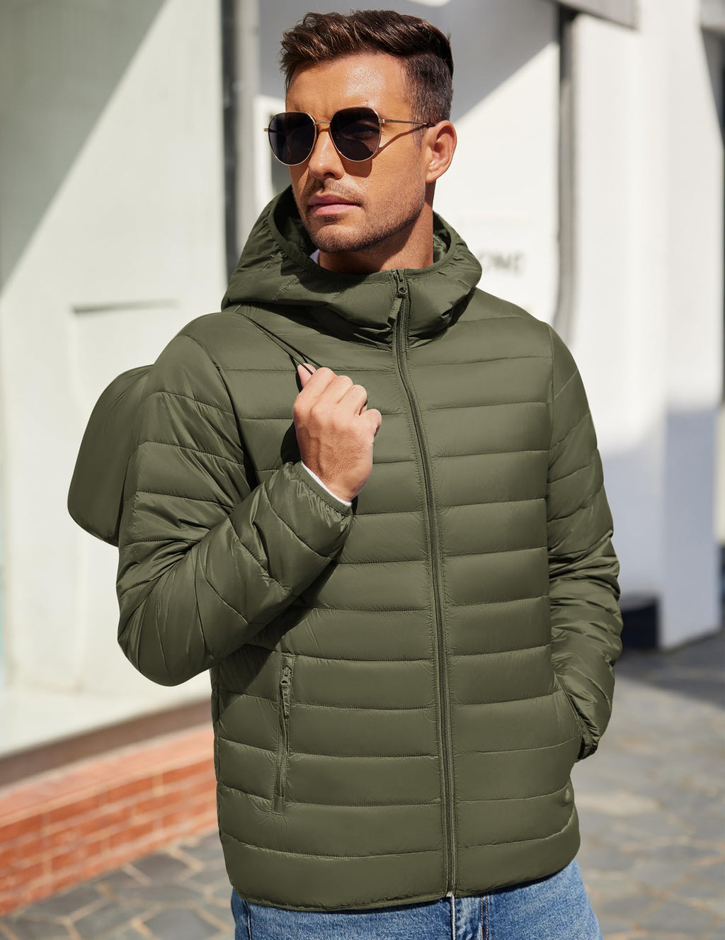 COOFANDY Mens Packable Puffer Jacket Lightweight Hooded Insulated Winter Coat Windproof Zipper Down Jacket
