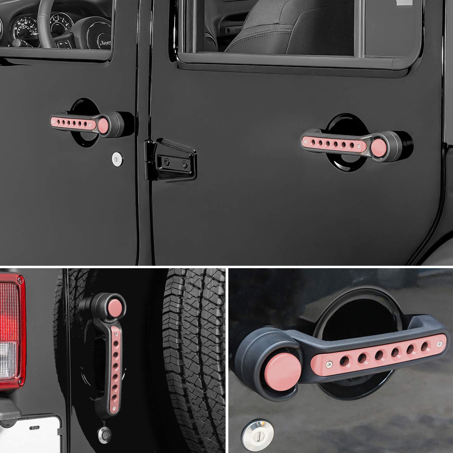 E-cowlboy Grab Handle Inserts Cover+Push Button Knobs Cover Trim for Jeep Wrangler JK JKU Sahara Rubicon Unlimited 2007-2018 Exterior Door Handle Decoration Accessories Aluminum (Black)