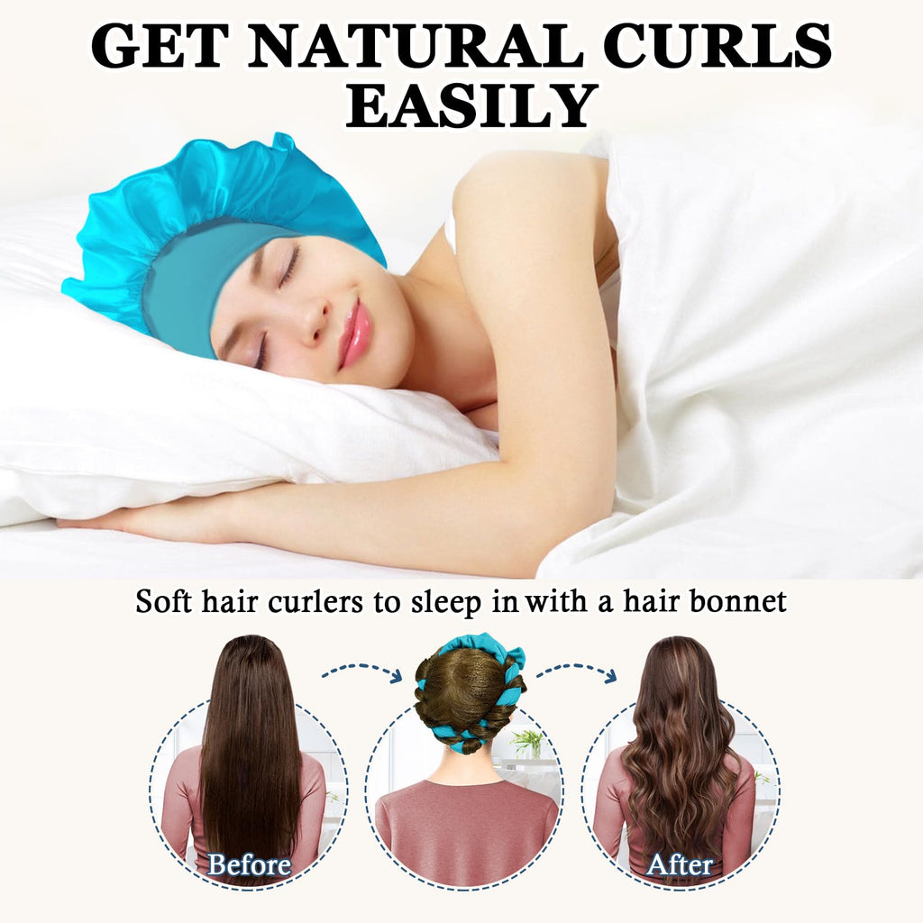 Gwabee Heatless Curls Overnight Hair Curler, 70" Soft Hair Curlers to Sleep In No Heat Curls Overnight, 9 PCS No Heat Curlers Set for Women - Blue