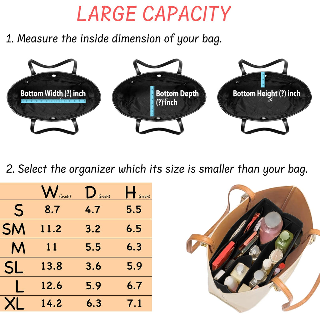 DailyPlus Purse Organizer Insert Felt Bag Organizer Handbag Organizer Insert Bag In Bag Organizer for Tote Purse Bag 14 Pockets Beige Small