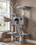 Hey-brother Cat Tree, 53 inch Cat Tower for Indoor Cats, Cat House with Padded Platform Bed, Toy Balls, Large Cozy Condo, Hammocks and Sisal Scratching Posts, Beige MPJ019-SM