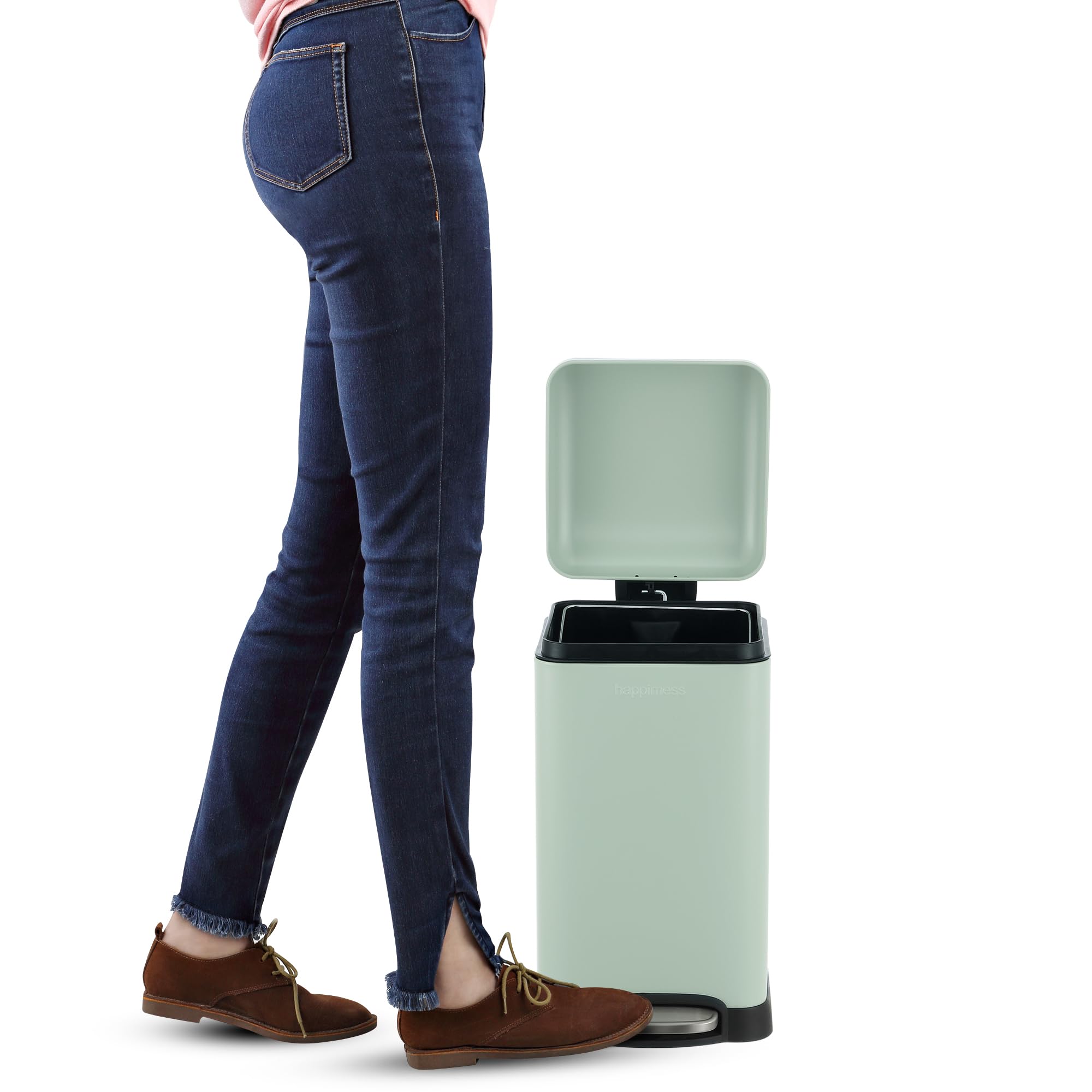 happimess HPM1012B Betty Retro Mini 3.2-Gallon Step-Open Trash Can with Soft-Close Lid, Modern, Minimalistic, Fingerprint Proof for Home, Kitchen, Laundry Room, Office, Bedroom, Bathroom, Black