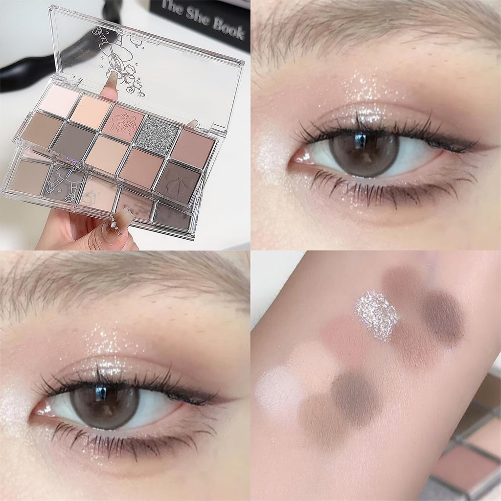 Erinde 10 Colors Eyeshadow Palette Makeup - Matte Shimmer Glitter Eye Shadow Korean Makeup, Ultra-Blendable, High Pigmented, Natural-Looking, Peach Brown Eyeshadow Pallet with Brush, Peach Color