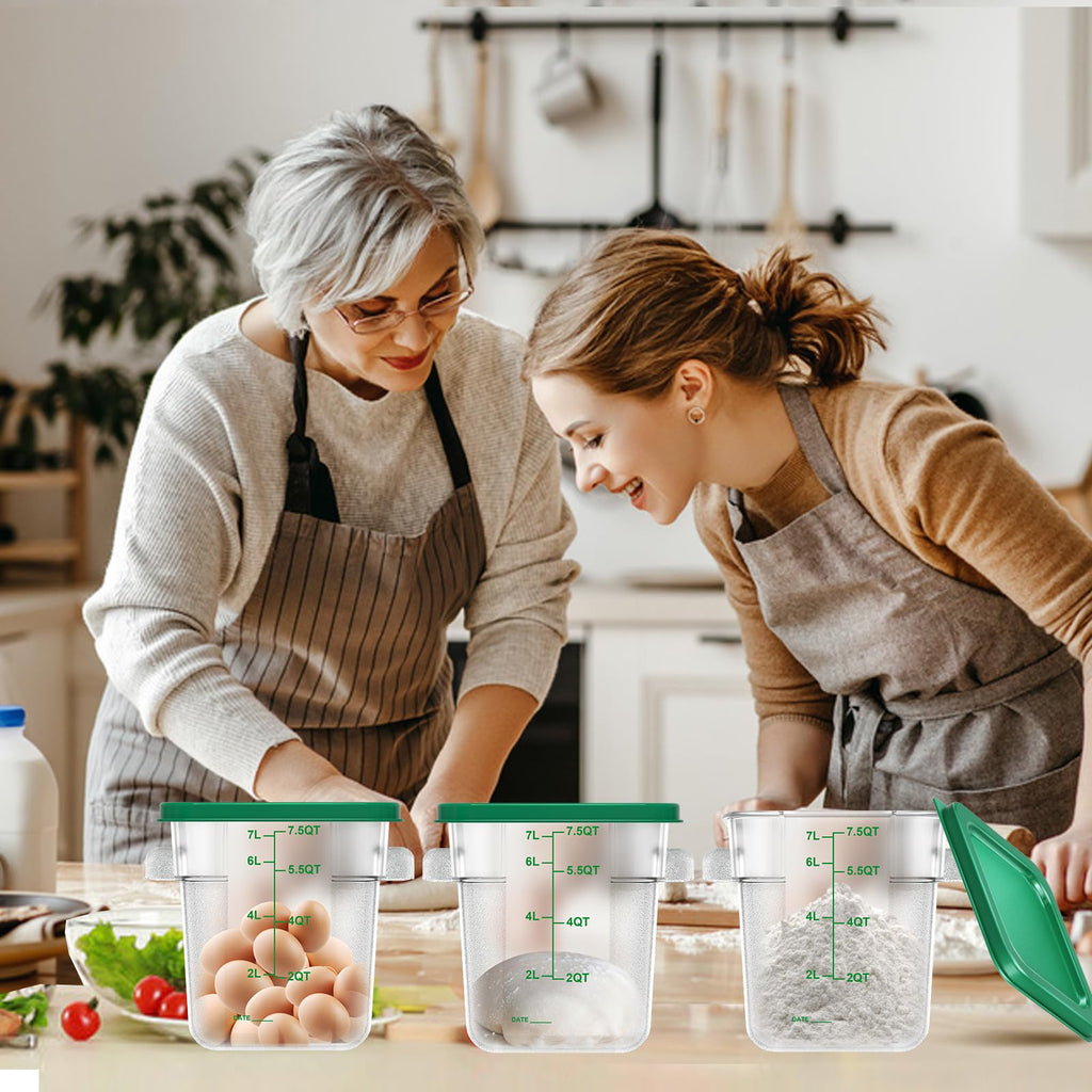 6 pcs 2qt Food Storage Containers with Lid, Square Clear Commercial Storage Containers with Handle and Scale for Food Storage in Home Kitchen & Dining (Green)