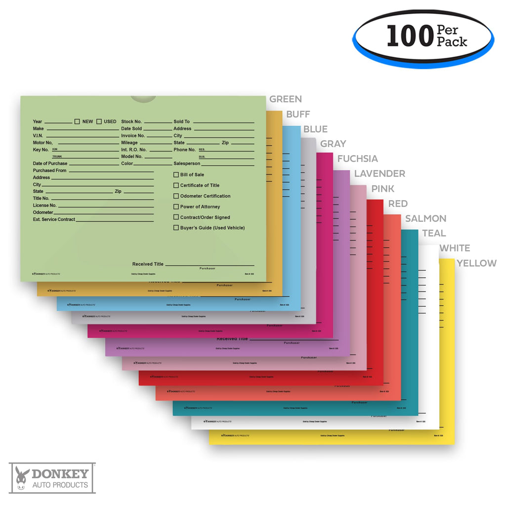 Printed Vehicle Deal Envelopes 9x12 Deal Jackets (100 shrink wrapped) (Blue)