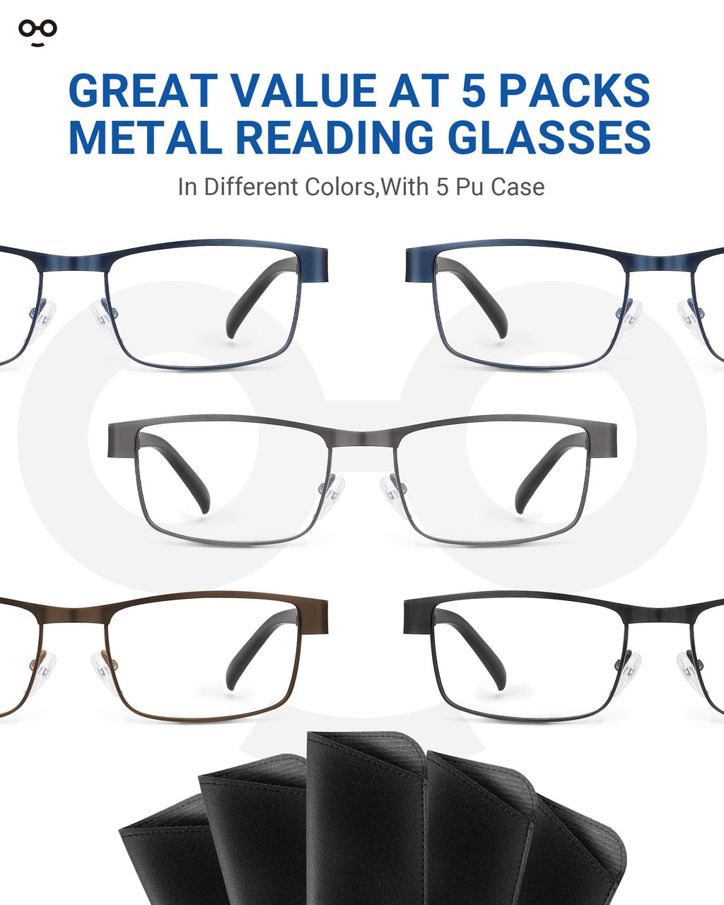 JOLISU 5PCS Reading Glasses Men - Blue Light Blocking Computer Metal Thin Frame Readers For Mens/Women （0.5）