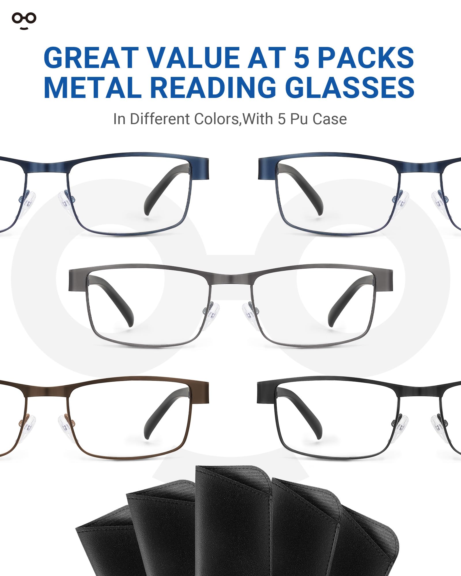 JOLISU 5PCS Reading Glasses Men - Blue Light Blocking Computer Metal Thin Frame Readers For Mens/Women （0.5）
