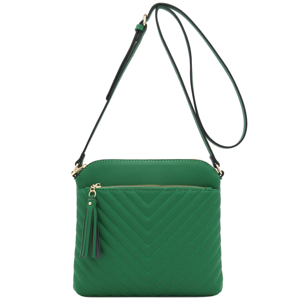 FashionPuzzle Chevron Quilted Medium Crossbody Bag with Tassel Accent