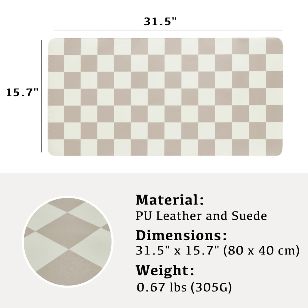 Ohocut Checkered Desk Mat, Large Cute Aesthetic Retro PU Leather Computer Laptop Desk Mat, Non-Slip Waterproof Mouse Keyboard Pad, Desk Writing Mat for Work/Home (Beige, 23.6" x 13.7")