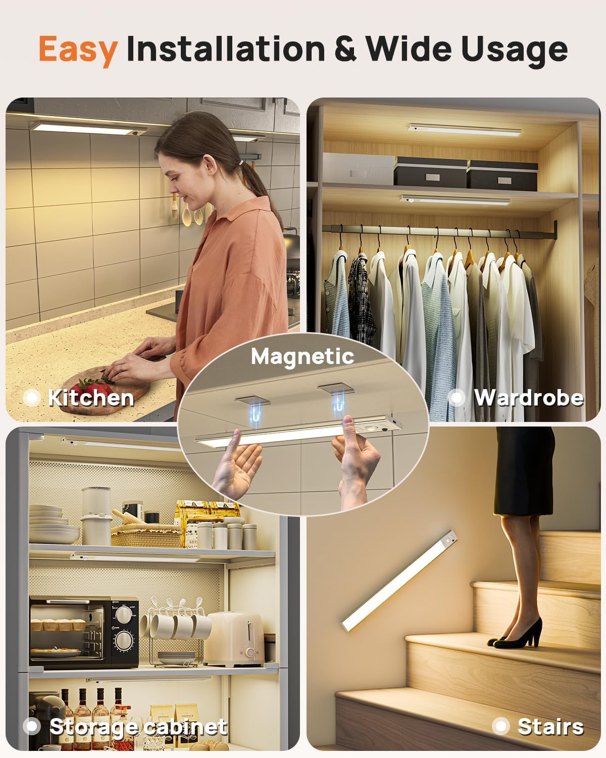 9" Under Cabinet Lights Wireless, Motion Sensor Light Indoor with Remote, LED Rechargeable Closet Light, 3 Color Temps, Dimmable, Magnetic, Under Counter Lights for Kitchen, Stairs, Pantry, Hallway